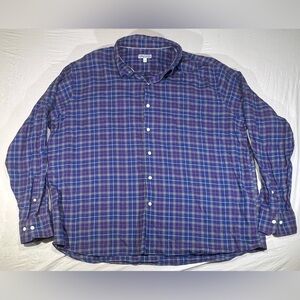 Peter Millar Long Sleeve Button Down Shirt Purple Blue Plaid Mens 2xl xxl